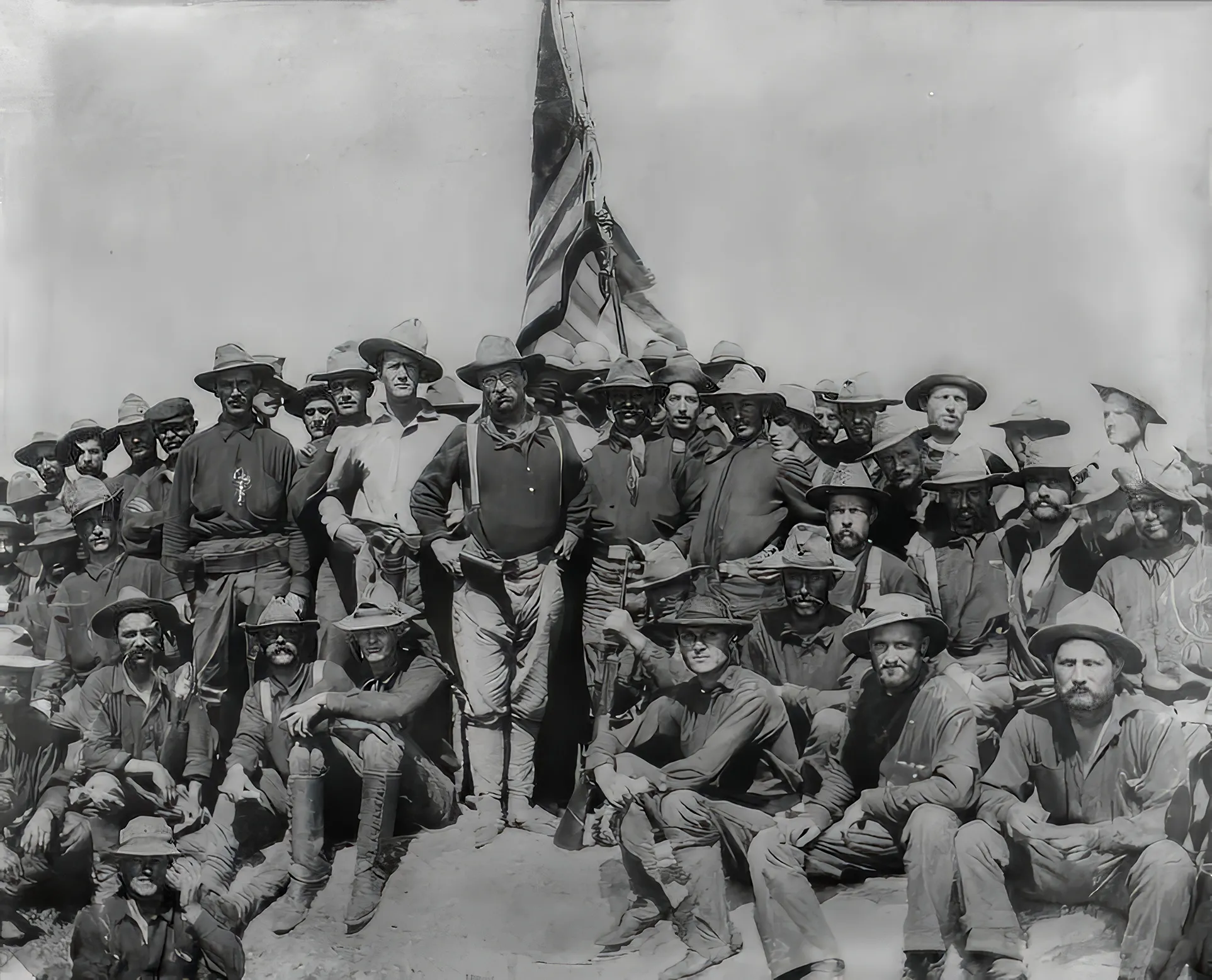Teddy Roosevelt and the Rough Riders at San Juan Hill.