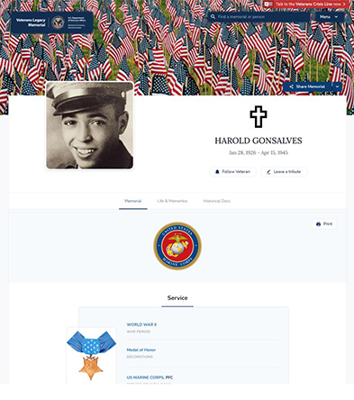 Screenshot of VLM profile page for Harold Gonsalves.