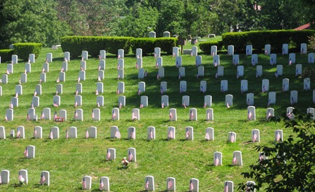 Burial area at the Evergreen Cemetery Soldiers' Lot.