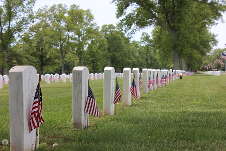 Picture of Long Island National Cemetery during Memorial Day Flag Placement in Section C.