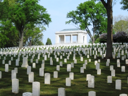 Burial area and rostrum at Marietta National Cemetery.