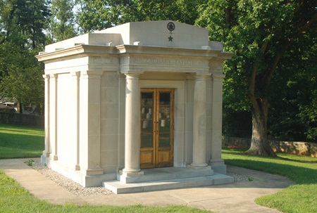 A mausoleum houses the remains of Zachary Taylor and his wife at Zachary Taylor National Cemetery.