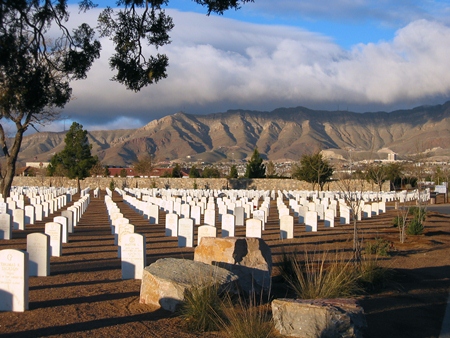 Fort Bliss National Cemetery at sunset.
