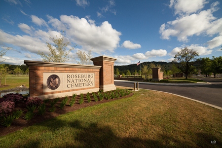 Front gate at Roseburg National Cemetery. Front gate at Roseburg National Cemetery.