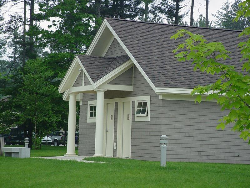 Picture of a cemetery's public restroom.