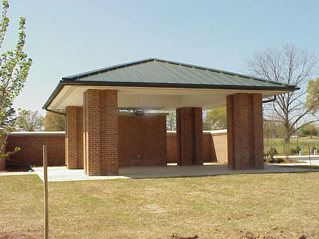 Picture of a cemetery's committal service shelter.